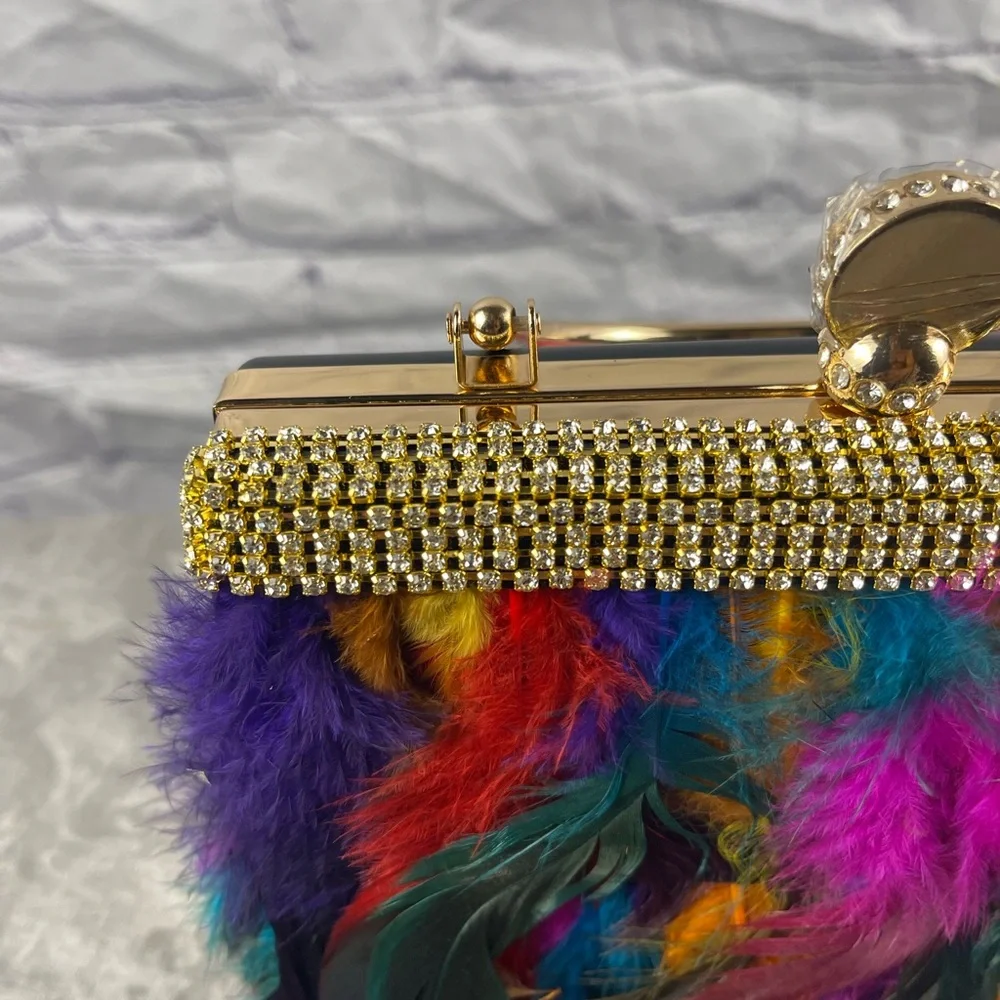 New Colorful Feathered Clutch Evening Bag - Picture 13 of 15